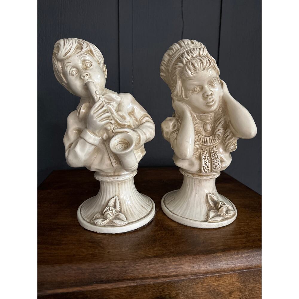 Vintage 1971 Kendrick UNIVERSAL STATUARY CO Saxophone Boy and Girl Statues Bust